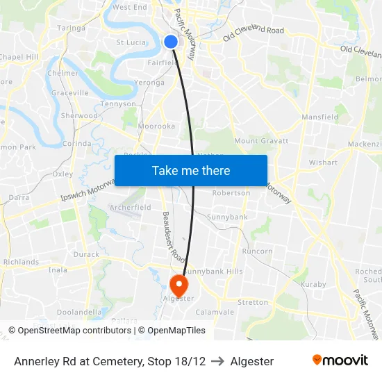 Annerley Rd at Cemetery, Stop 18/12 to Algester map