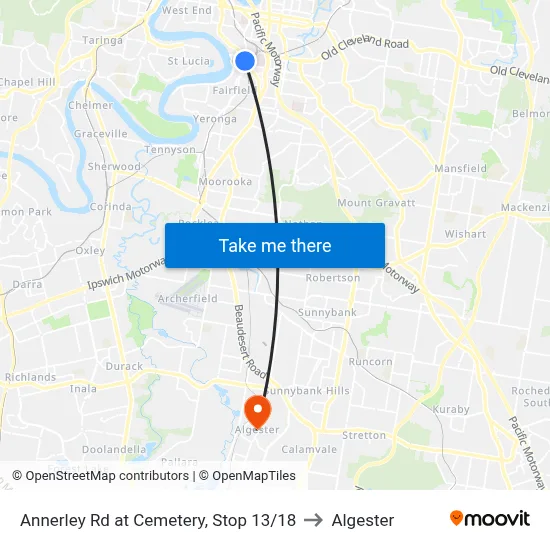 Annerley Rd at Cemetery, Stop 13/18 to Algester map