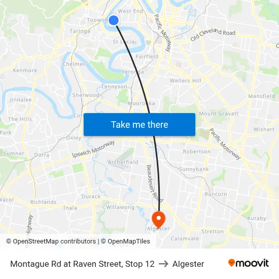 Montague Rd at Raven Street, Stop 12 to Algester map