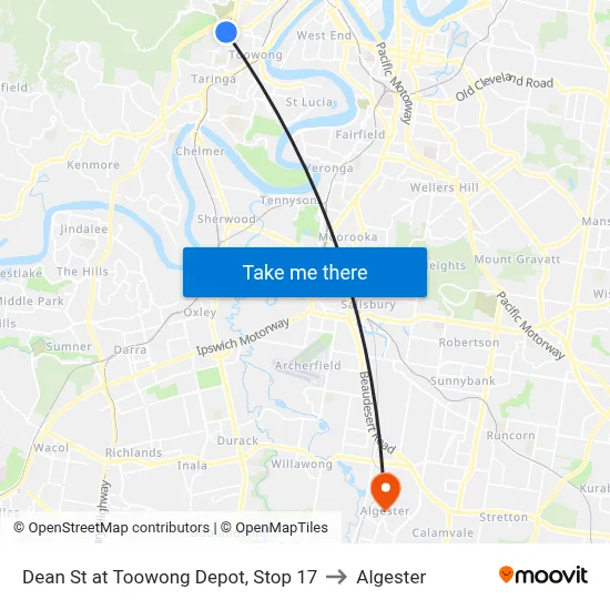 Dean St at Toowong Depot, Stop 17 to Algester map