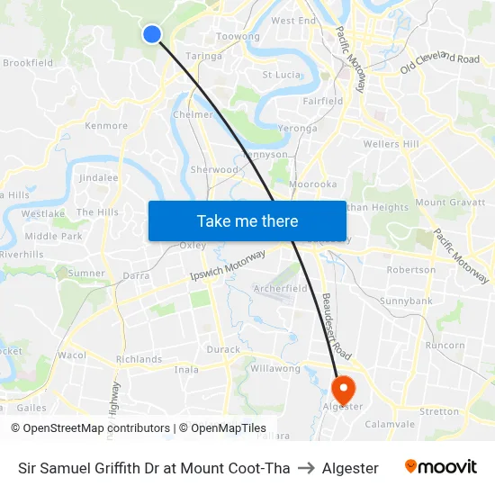 Sir Samuel Griffith Dr at Mount Coot-Tha to Algester map