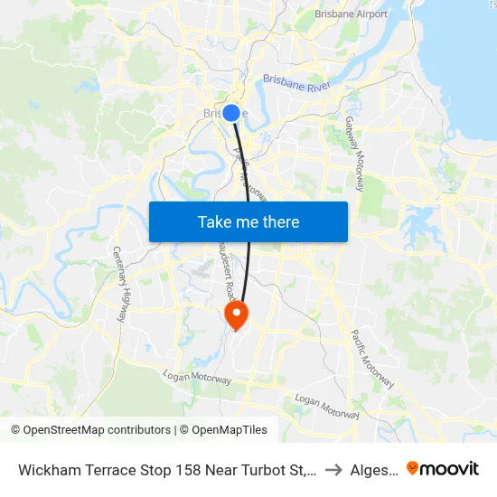 Wickham Terrace Stop 158 Near Turbot St, Stand A to Algester map