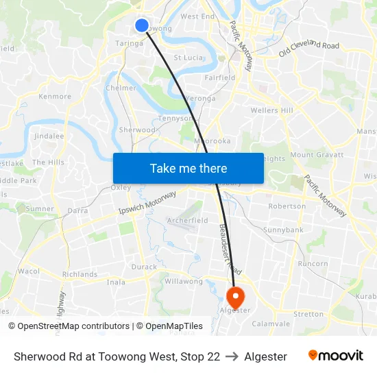 Sherwood Rd at Toowong West, Stop 22 to Algester map