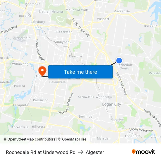 Rochedale Rd at Underwood Rd to Algester map