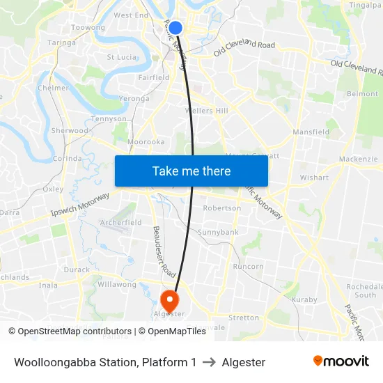 Woolloongabba Station, Platform 1 to Algester map