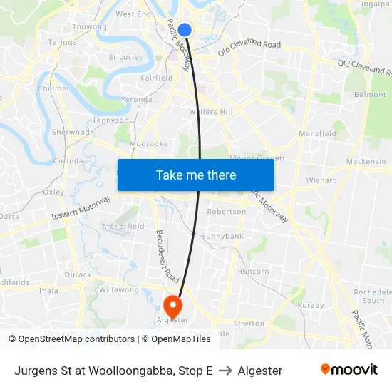 Jurgens St at Woolloongabba, Stop E to Algester map