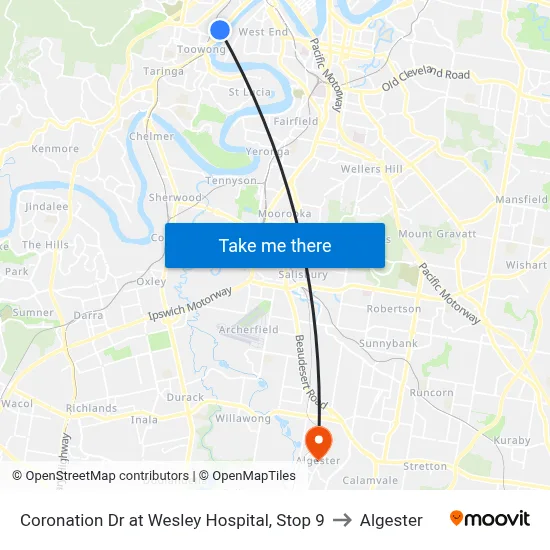 Coronation Dr at Wesley Hospital, Stop 9 to Algester map