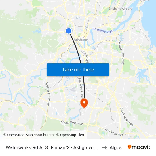 Waterworks Rd At St Finbarr'S - Ashgrove, Stop 16 to Algester map