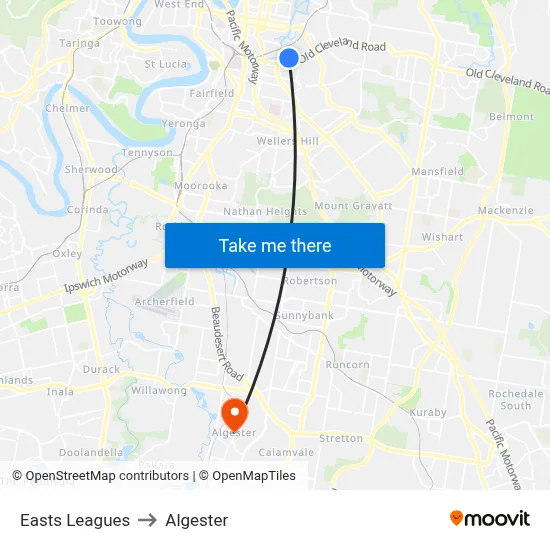 Easts Leagues to Algester map