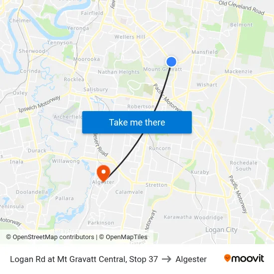 Logan Rd at Mt Gravatt Central, Stop 37 to Algester map