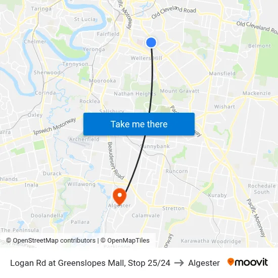 Logan Rd at Greenslopes Mall, Stop 25/24 to Algester map