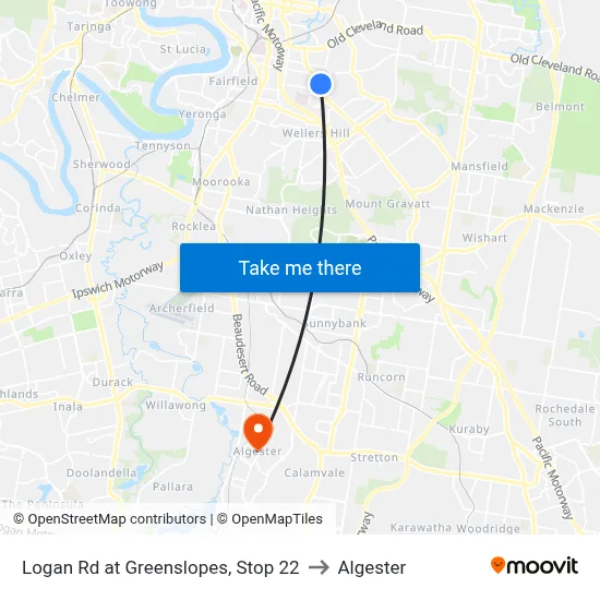 Logan Rd at Greenslopes, Stop 22 to Algester map