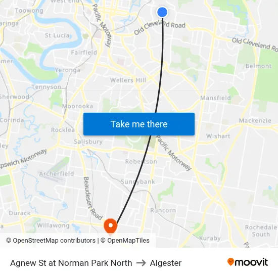 Agnew St at Norman Park North to Algester map
