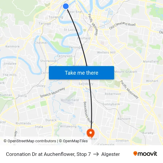 Coronation Dr at Auchenflower, Stop 7 to Algester map