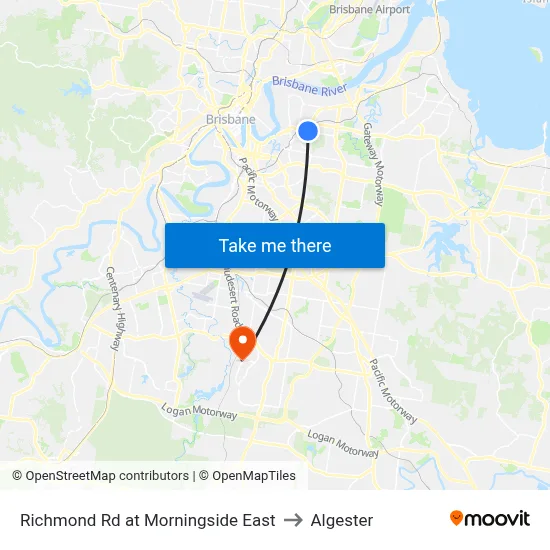 Richmond Rd at Morningside East to Algester map