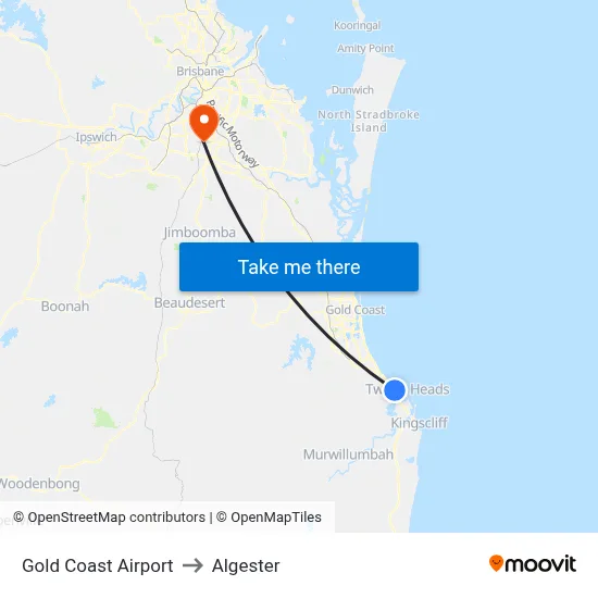 Gold Coast Airport to Algester map