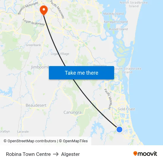 Robina Town Centre to Algester map