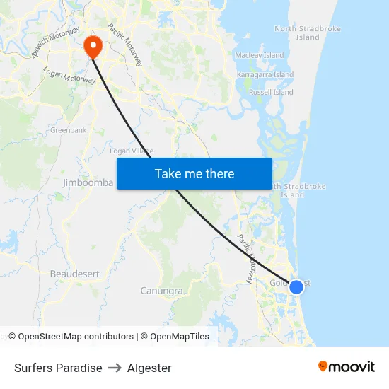 Surfers Paradise to Algester map