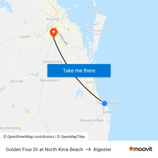 Golden Four Dr at North Kirra Beach to Algester map