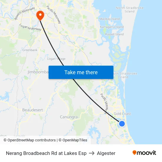 Nerang Broadbeach Rd at Lakes Esp to Algester map