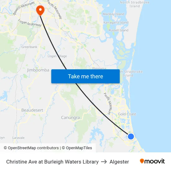 Christine Ave at Burleigh Waters Library to Algester map