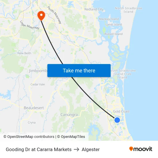 Gooding Dr at Cararra Markets to Algester map