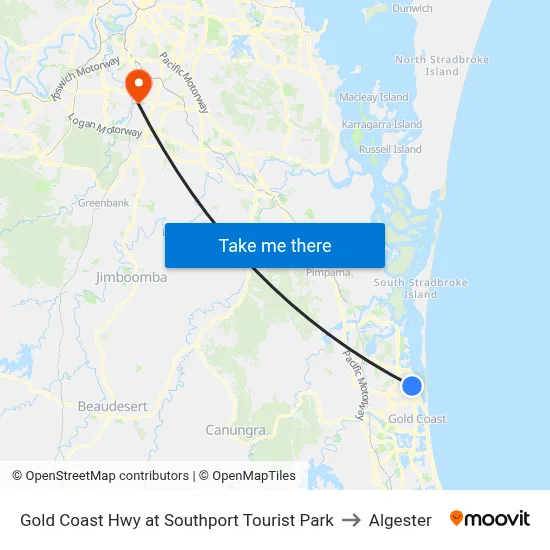 Gold Coast Hwy at Southport Tourist Park to Algester map