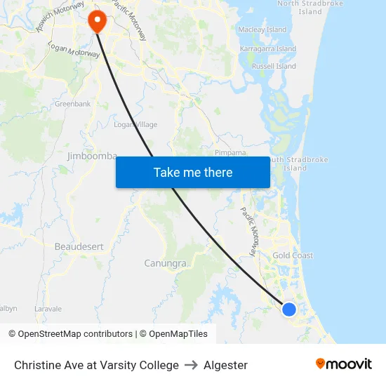 Christine Ave at Varsity College to Algester map