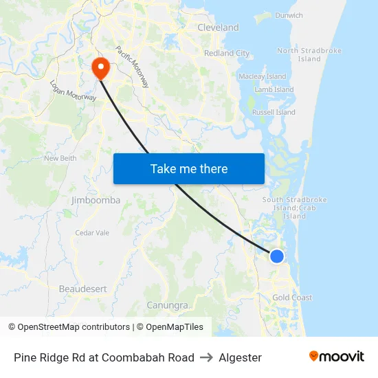 Pine Ridge Rd at Coombabah Road to Algester map