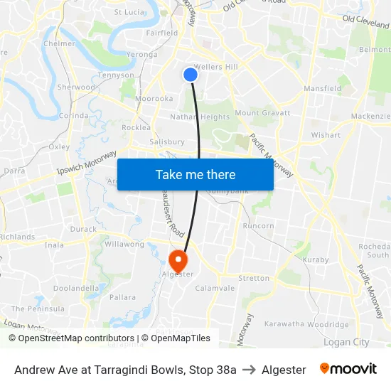 Andrew Ave at Tarragindi Bowls, Stop 38a to Algester map