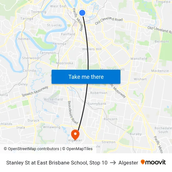 Stanley St at East Brisbane School, Stop 10 to Algester map