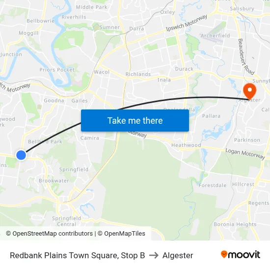 Redbank Plains Town Square, Stop B to Algester map