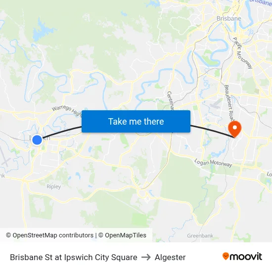Brisbane St at Ipswich City Square to Algester map