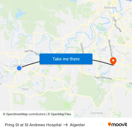 Pring St at St Andrews Hospital to Algester map