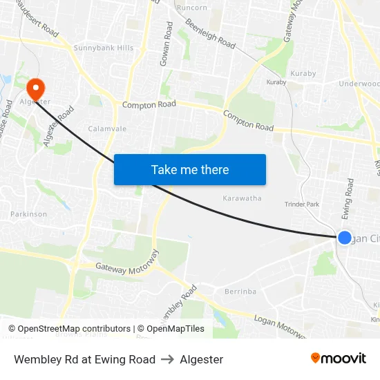Wembley Rd at Ewing Road to Algester map