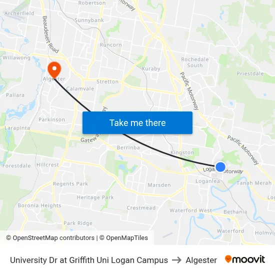 University Dr at Griffith Uni Logan Campus to Algester map