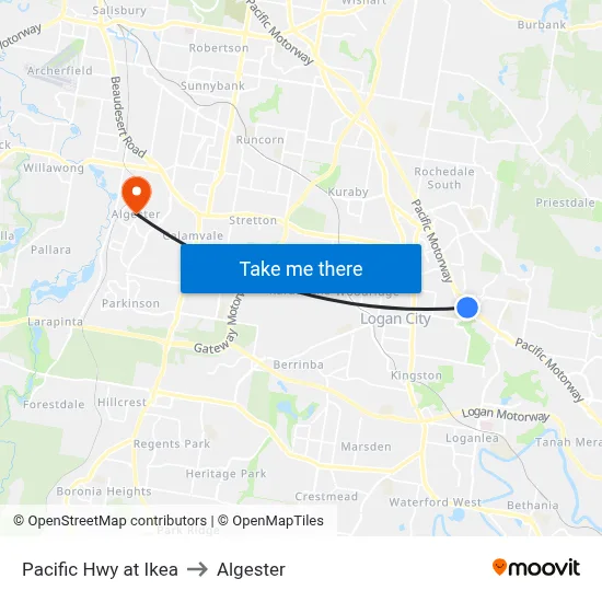 Pacific Hwy at Ikea to Algester map