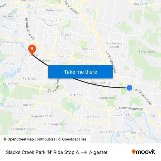 Slacks Creek Park 'N' Ride Stop A to Algester map