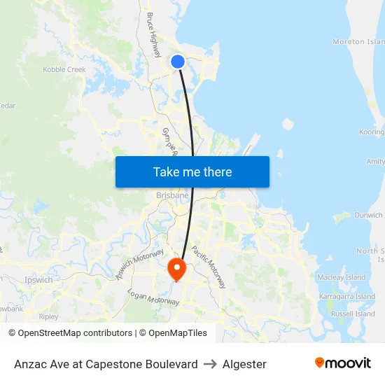 Anzac Ave at Capestone Boulevard to Algester map