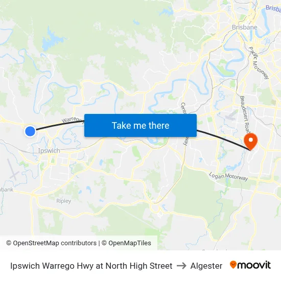 Ipswich Warrego Hwy at North High Street to Algester map