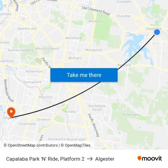 Capalaba Park 'N' Ride, Platform 2 to Algester map