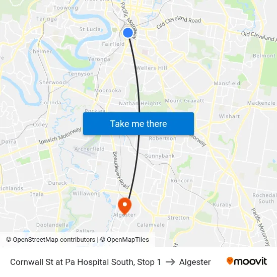 Cornwall St at Pa Hospital South, Stop 1 to Algester map