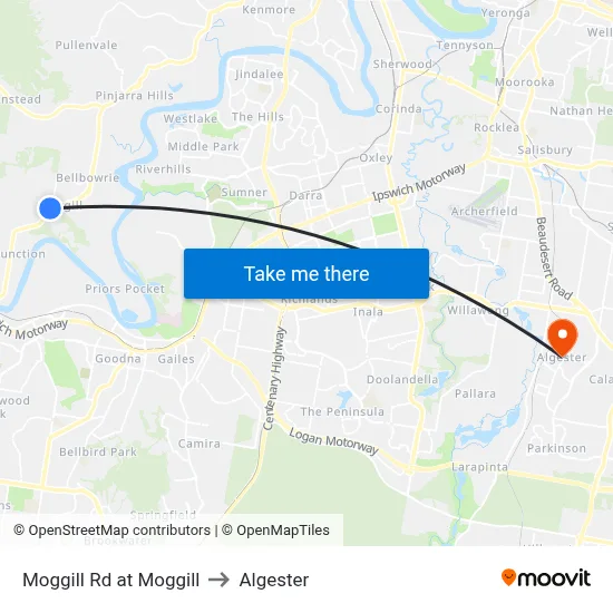 Moggill Rd at Moggill to Algester map