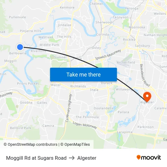 Moggill Rd at Sugars Road to Algester map