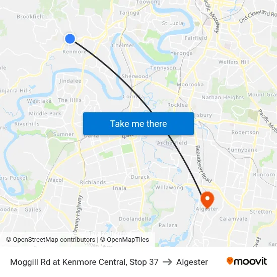 Moggill Rd at Kenmore Central, Stop 37 to Algester map