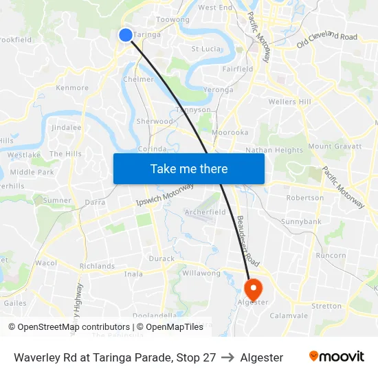 Waverley Rd at Taringa Parade, Stop 27 to Algester map