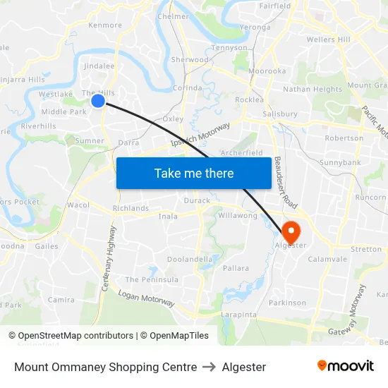 Mount Ommaney Shopping Centre to Algester map