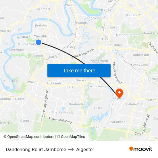Dandenong Rd at Jamboree to Algester map