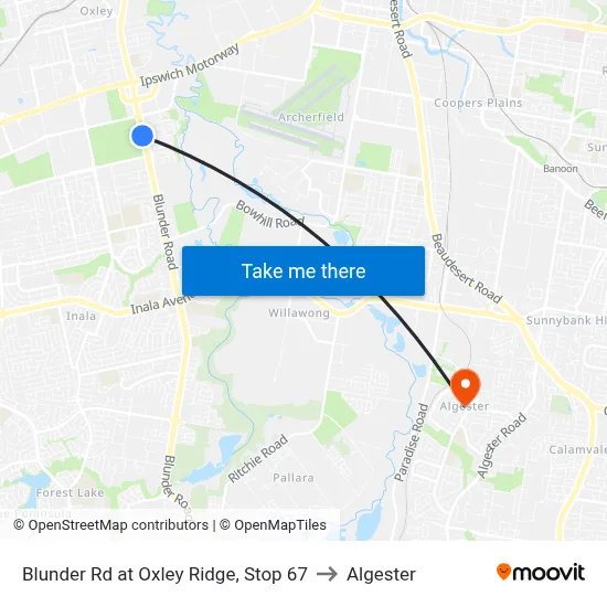 Blunder Rd at Oxley Ridge, Stop 67 to Algester map