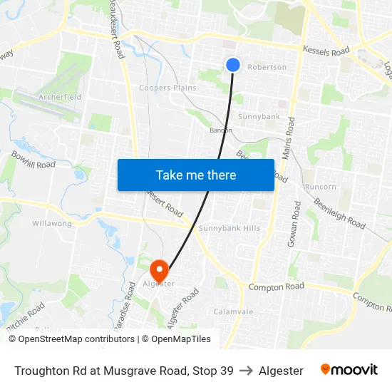 Troughton Rd at Musgrave Road, Stop 39 to Algester map